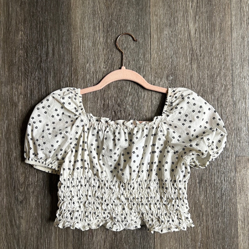 Zara Flower Print Puffed Sleeve Shirt